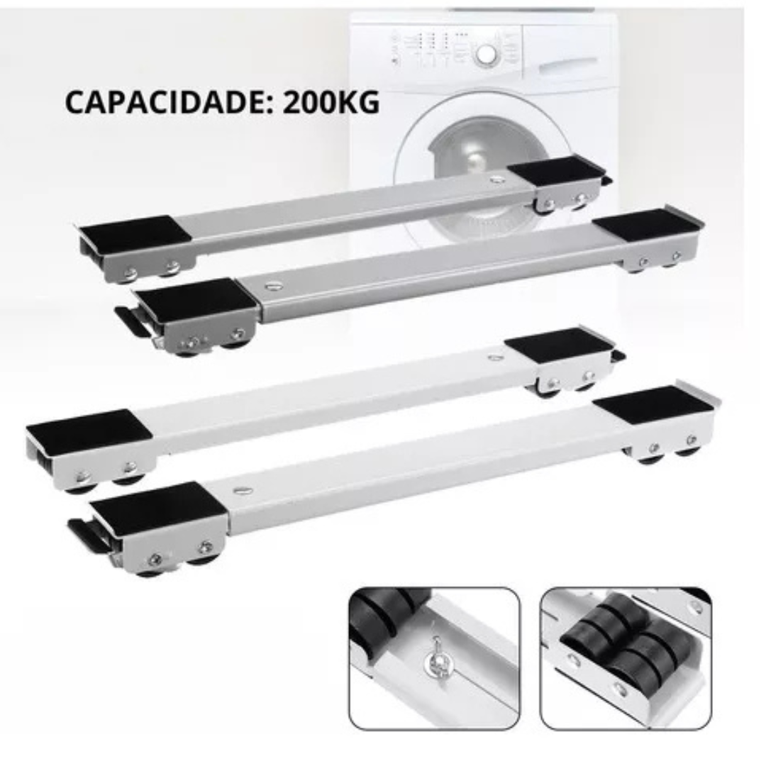 Base Suporte com Rodinha P/ Geladeira e Máquina de Lavar- Branco/Preto
