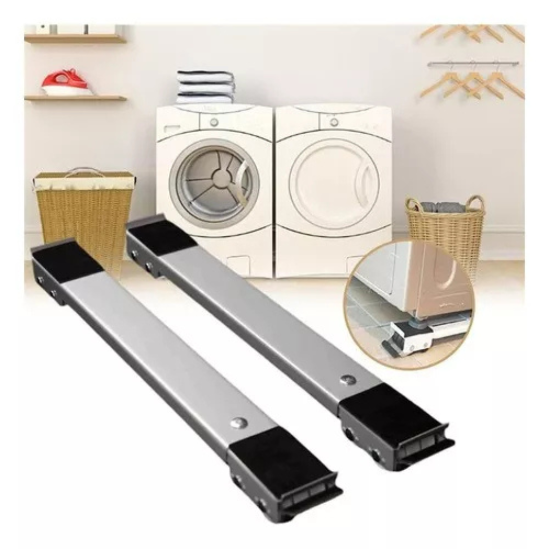 Base Suporte com Rodinha P/ Geladeira e Máquina de Lavar- Branco/Preto