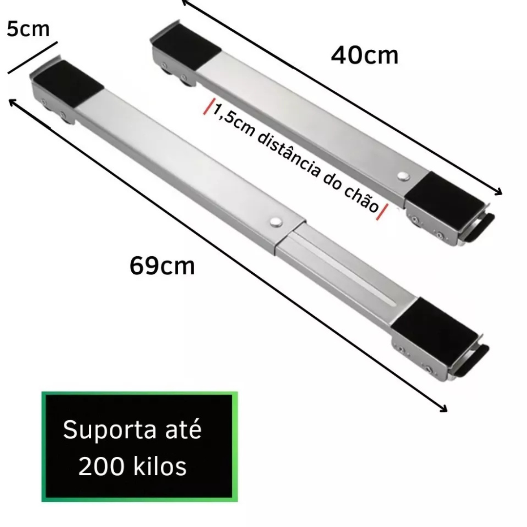 Base Suporte com Rodinha P/ Geladeira e Máquina de Lavar- Branco/Preto