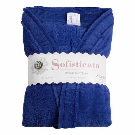 Roupão Microfibra Plush Manga Curta - Toque extra macio com bolsos - cor azul escuro