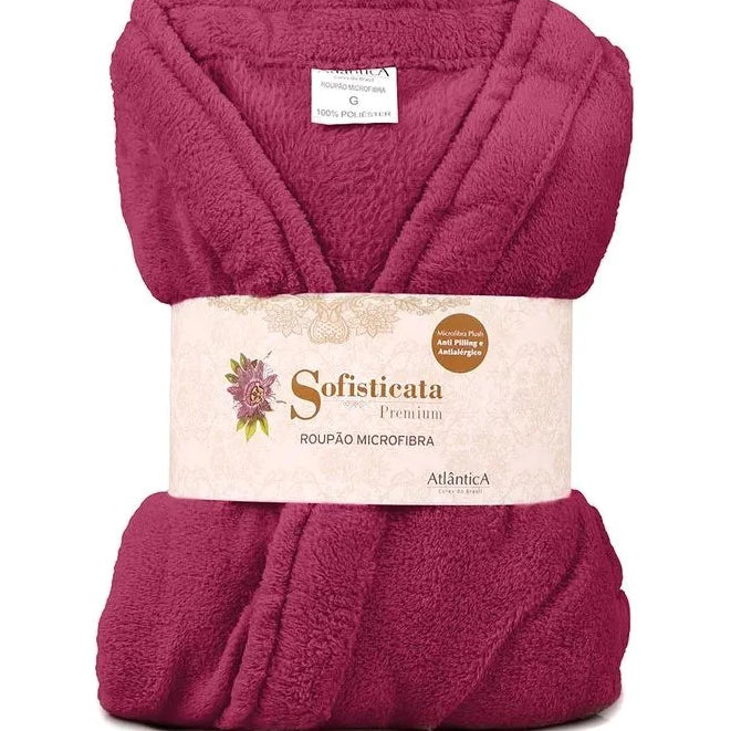 Roupão Microfibra Plush Manga Curta - Toque extra macio com bolsos - cor begônia (rosa avermelhado)