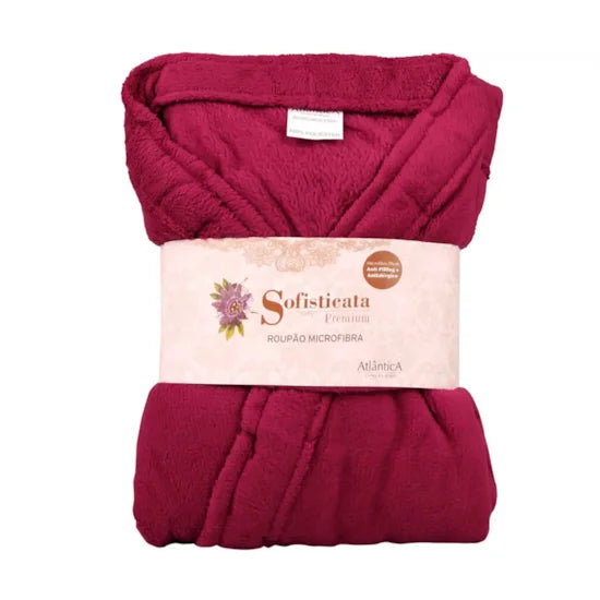 Roupão Microfibra Plush Manga Curta - Toque extra macio com bolsos - cor bloodstone (vermelho escuro)