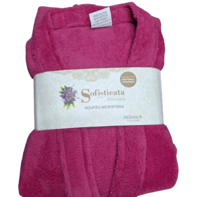 Roupão Microfibra Plush Manga Curta - Toque extra macio com bolsos - cor rosa intenso (rosa escuro)