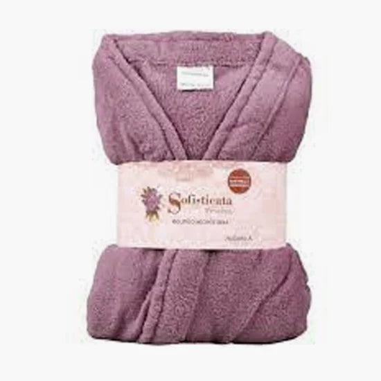 Roupão Microfibra Plush Manga Curta - Toque extra macio com bolsos - cor sorvete de uva - roxo claro